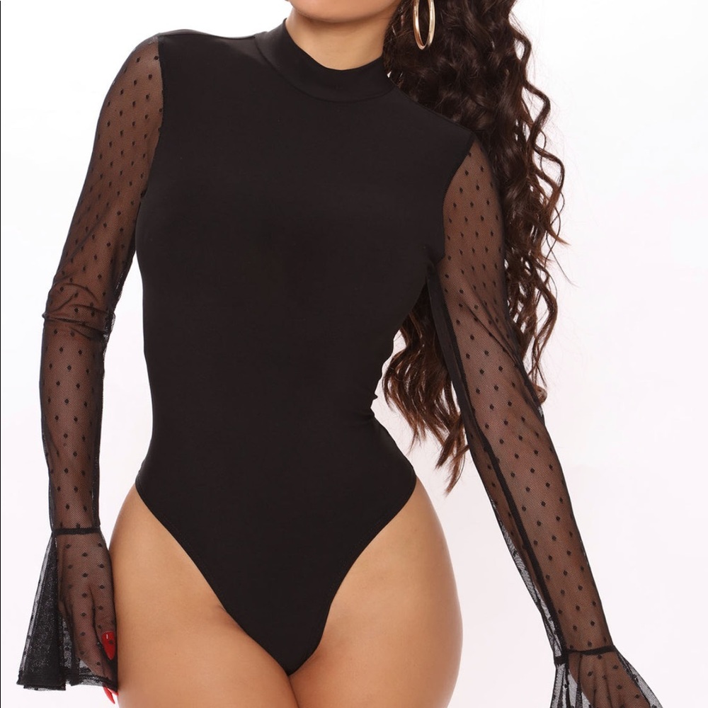Dotted Black mesh bodysuit, open back